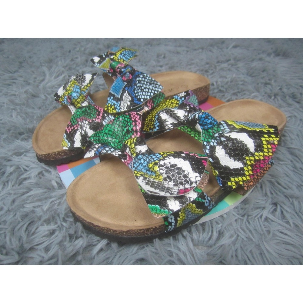 Moda‎ Shoes Womens Size 6.5 Multicolor Bow Slide Sandals Snake Print Comfort